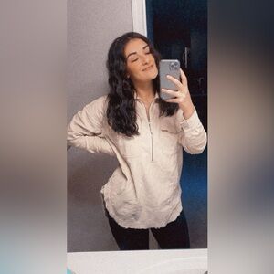 Offline by Aerie Beige Quarter-Zip (Shacket) with Ribbed Material